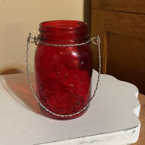 Red Glass Mason Jar Hanging Vase - Picture 9 of 9